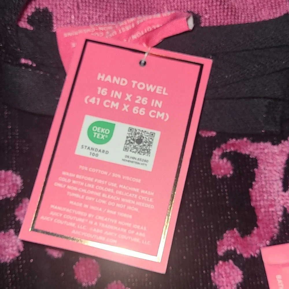 Juicy Couture Black and Pink Bath & Hand Towels Set